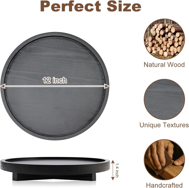 Renawe Large Decorative Wooden Tray for Kitchen Counter Bathroom Sink Vanity Trays Round Wood Riser Candle Pedestal Stand for Perfume Soap Tray Round Dining Coffee Table Modern Farmhouse Decor Tray - Image 3